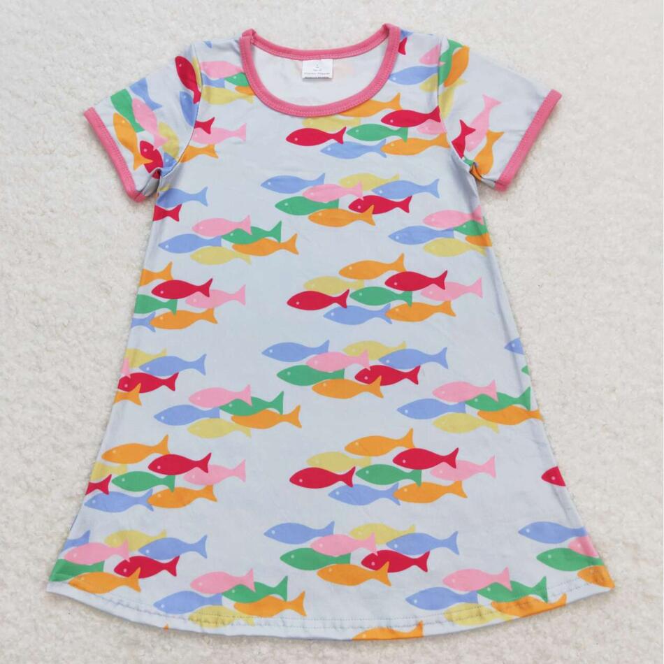 GSD0813 Baby Girls Colorful Fish Short Sleeve Dress