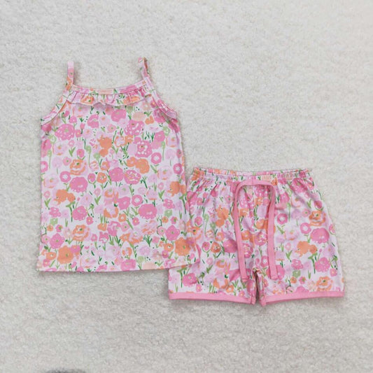 GSSO0868 Baby Girls Pink Flower Shorts Set