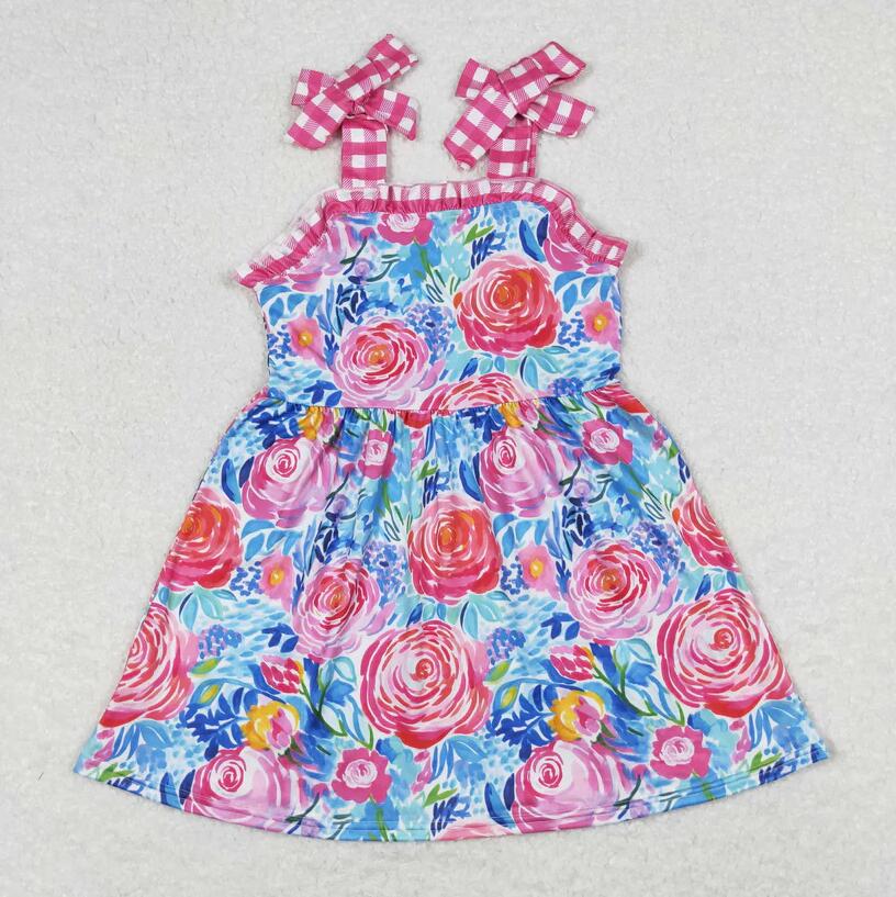 Baby Girls Summer Hot Pink Floral Sibling Outfit and Dress