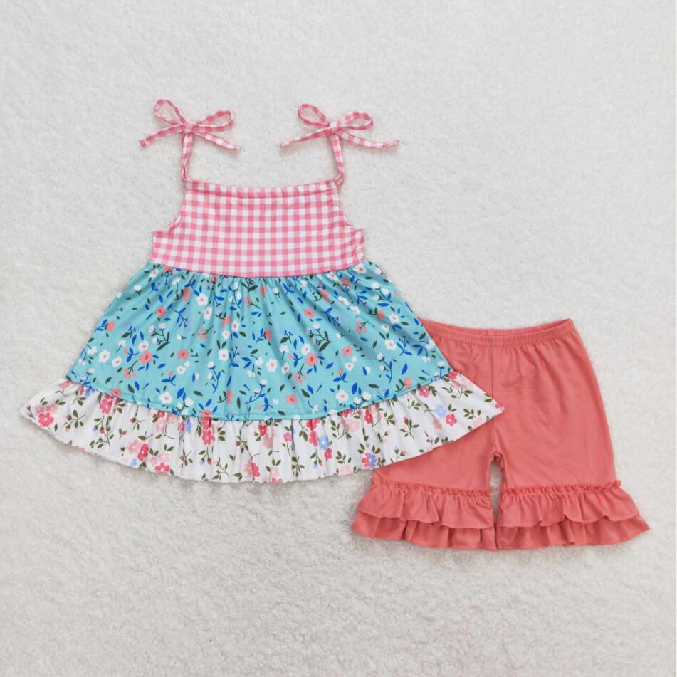 GSSO0837 Baby Girls Vintage Design Floral Pink Shorts Set