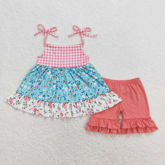 GSSO0837 Baby Girls Vintage Design Floral Pink Shorts Set