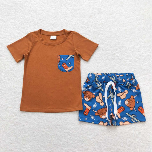 BSSO0542 Baby Boys Highland Cow Shorts Set