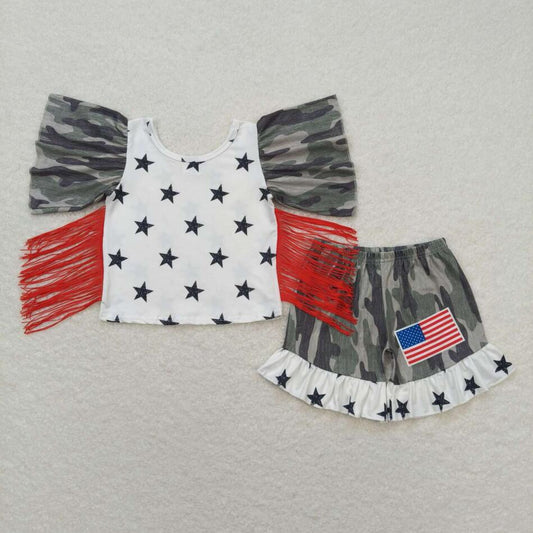 GSSO0918 Baby Girls USA July Camo Shorts Set