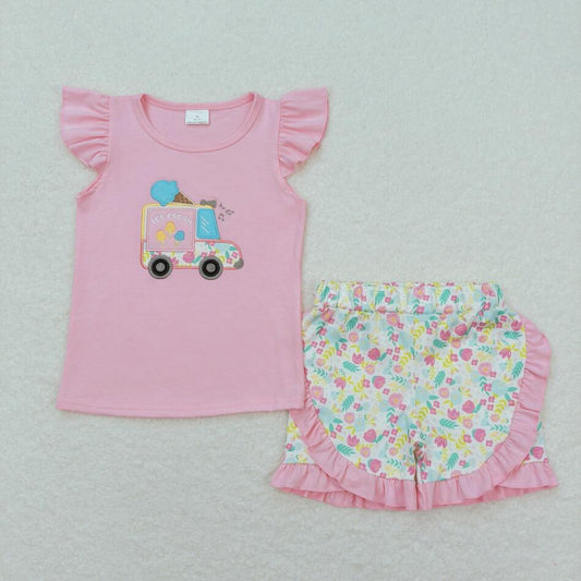 GSSO0644 Bbay Girls Summer Ice cream Car Shorts Set