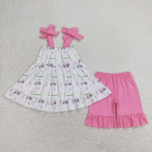 GSSO0659 Baby Girls Golf Print Pink Shorts Outfit