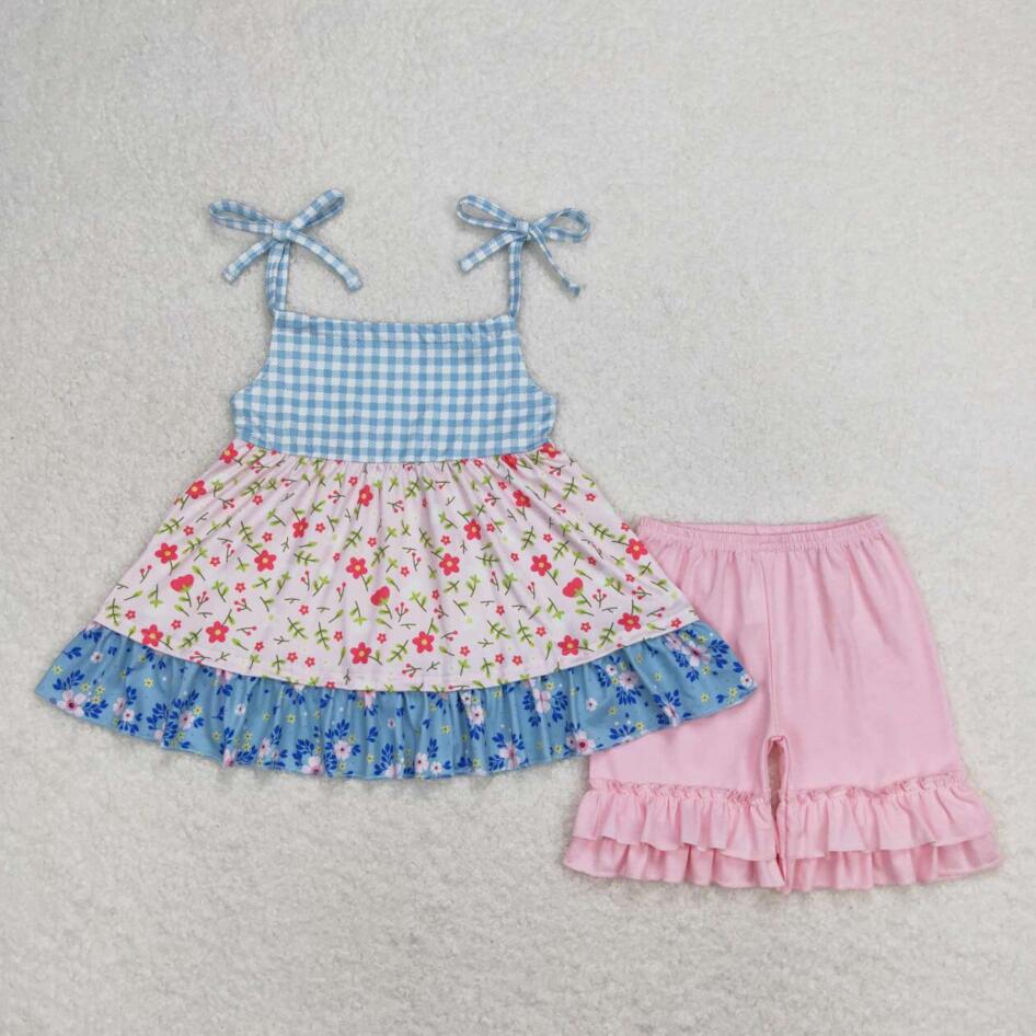 GSSO0836 Baby Girls Vintage Design Floral Pink Shorts Set