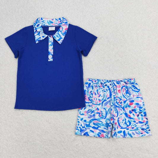 BSSO0673 Baby Boys Blue Floral Shorts Set