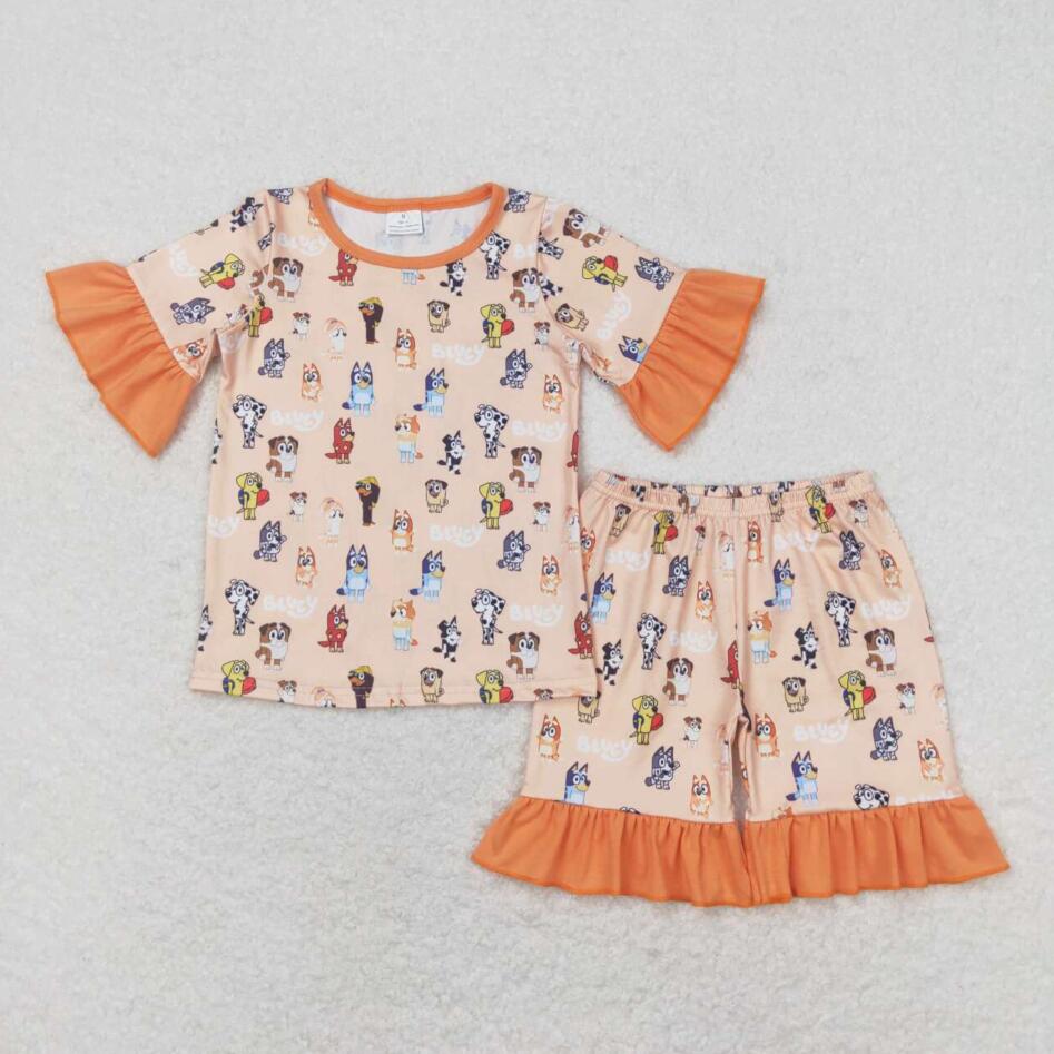 Baby Girls Orange Cartoon Dog Shorts Pajama Set