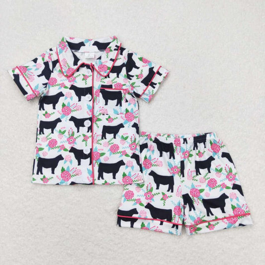 GSSO0590 Baby Girls Heifer Flower Summer Pajama Set