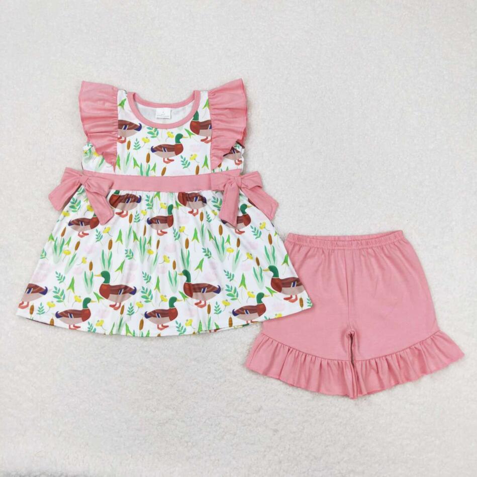 Baby Girls Wild Duck Tunic Top Pink Ruffle Shorts Set