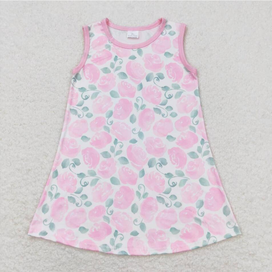 GSD1045 Baby Girls Pink Floral Sleeveless Dress