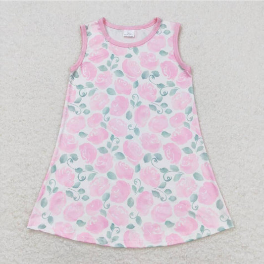 GSD1045 Baby Girls Pink Floral Sleeveless Dress