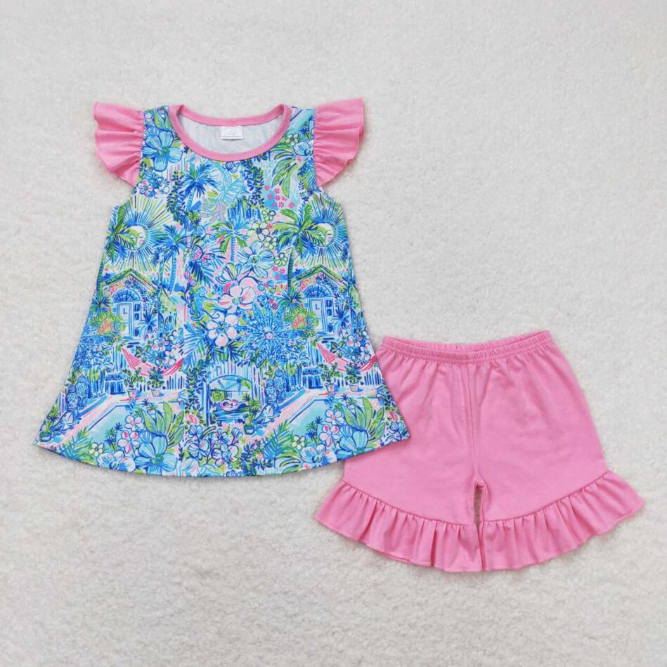 Baby Girls Blossom Tunic Top Pink Ruffle Shorts Set