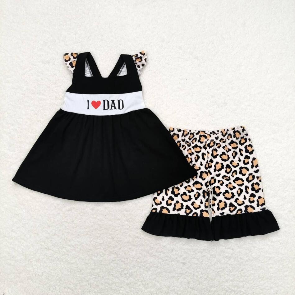 GSSO0702 Kids Girls I Love Dad Leopard Shorts Set