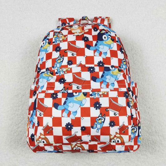 BA0179 Kids Girls Backpack Cartoon Dog Red Checker School Bag