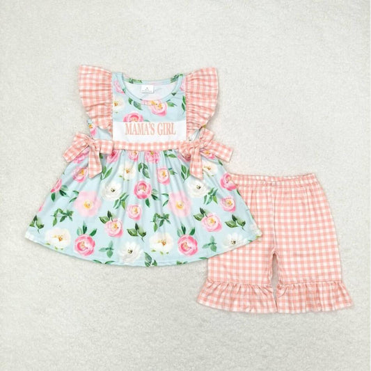 GSSO0803 Baby Girls Mama's Girl Gingham Ruffle Shorts Set