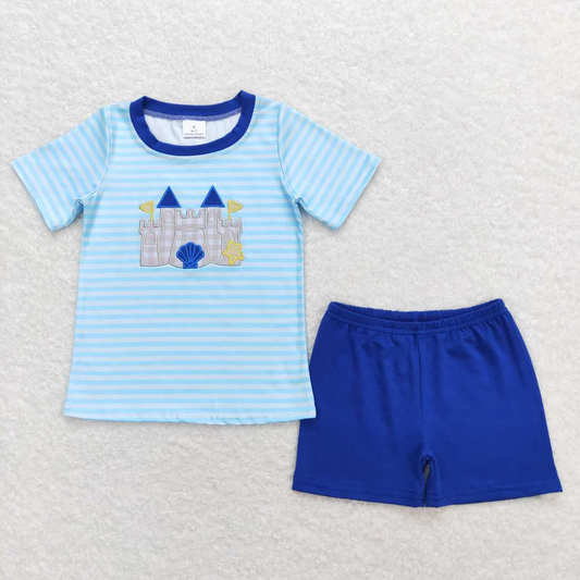 BSSO0747 Baby Boys Embroidery Beach Castle Shorts Set