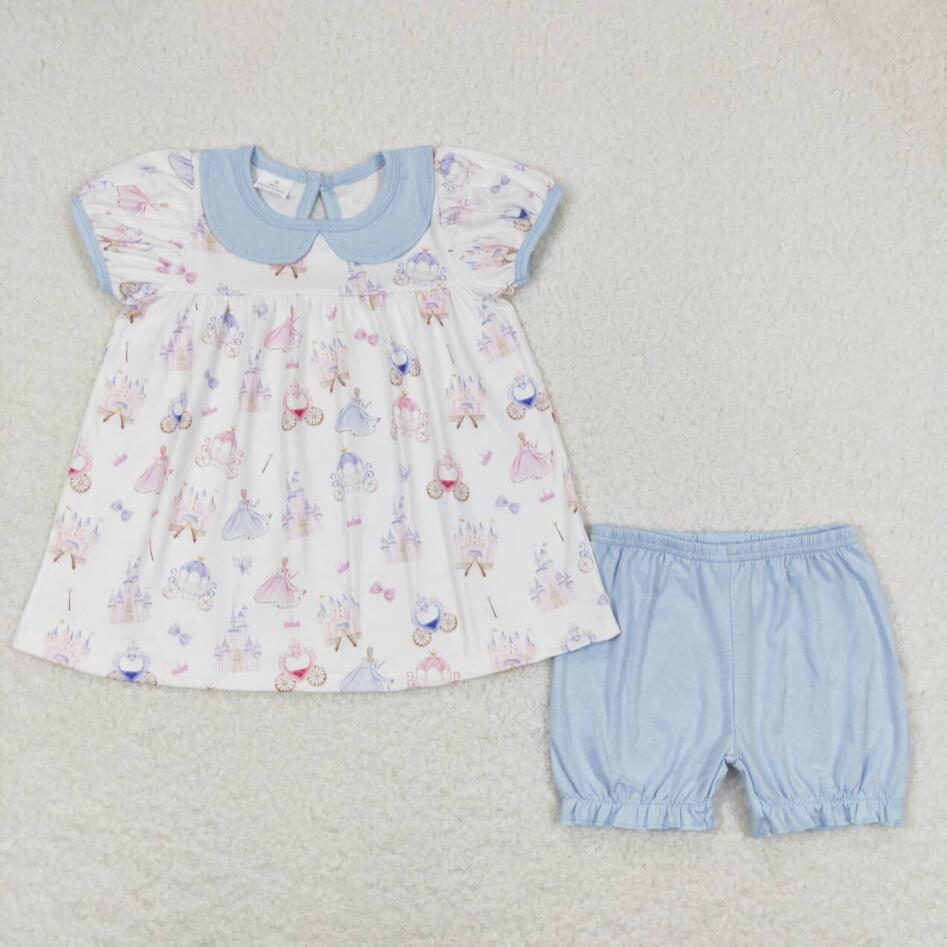 GSSO1046 Baby Girls Princess Collard Tunic Top Shorts Set