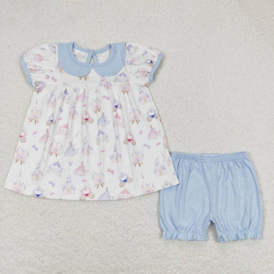 GSSO1046 Baby Girls Princess Collard Tunic Top Shorts Set