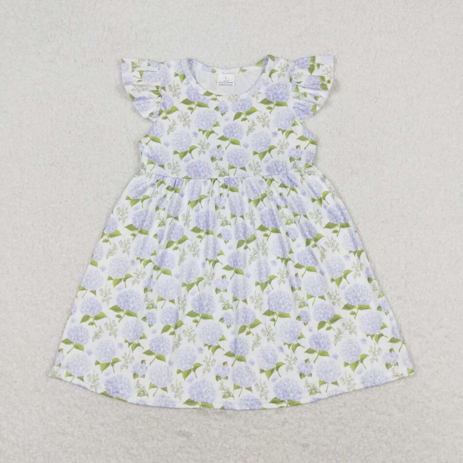 GSD1100 Baby Girls Purple Flowers Short Sleeve Dress