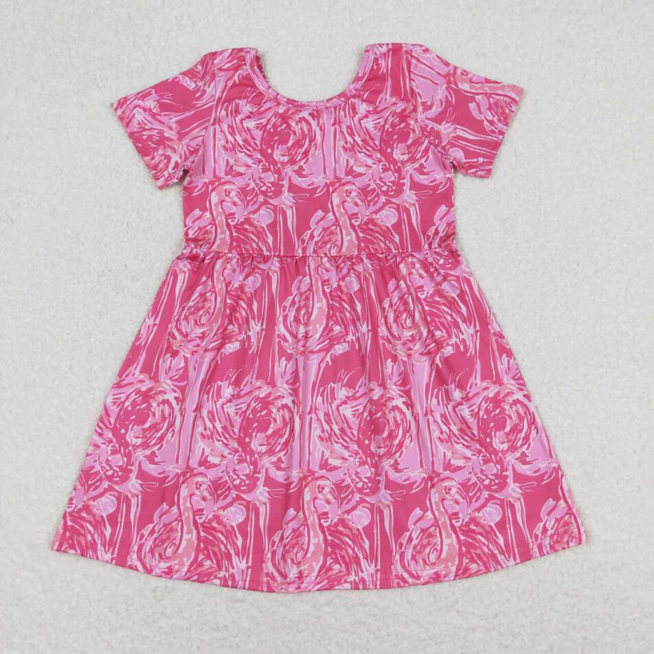 GSD1116 Baby Girls Flamingo Short Sleeve Knee Length Dress