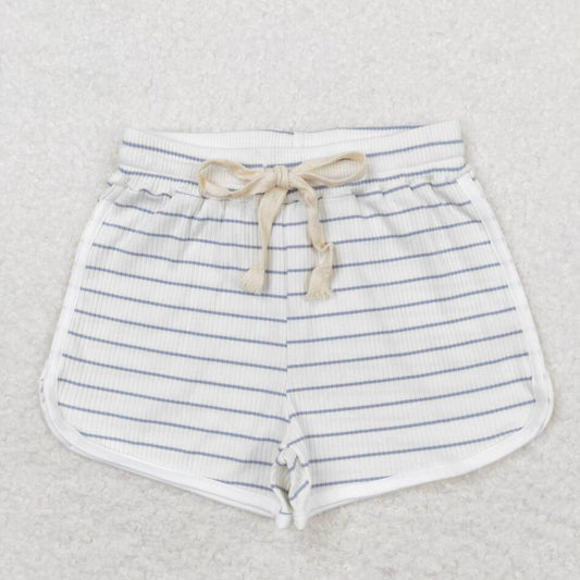 SS0334 Kids Girls White Color Striped Cotton Shorts