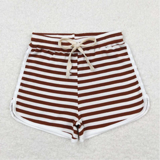 SS0337 Kids Girls Dark Red Color Striped Cotton Shorts