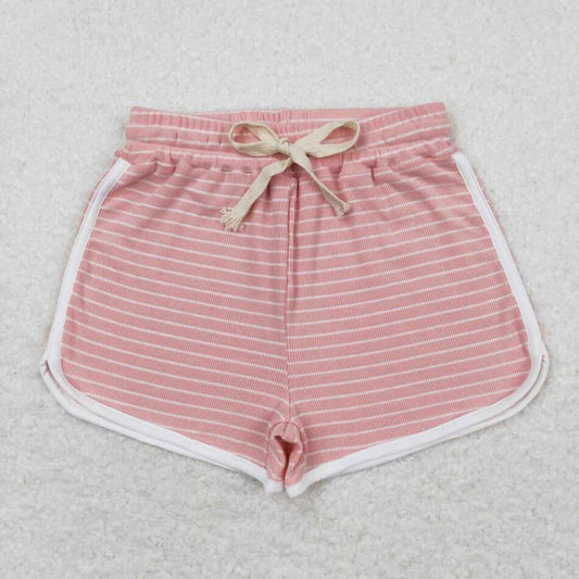 SS0338 Kids Girls Pink Color Striped Cotton Shorts