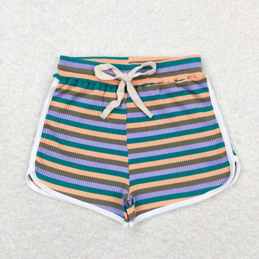 SS0345 Kids Girls Colorful Striped Cotton Shorts