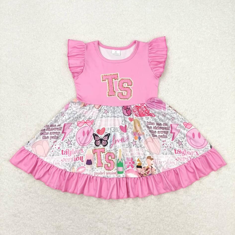 GSD0932 Summer Baby Girls Clothing TS Pop Singer Flutter Sleeve Dress