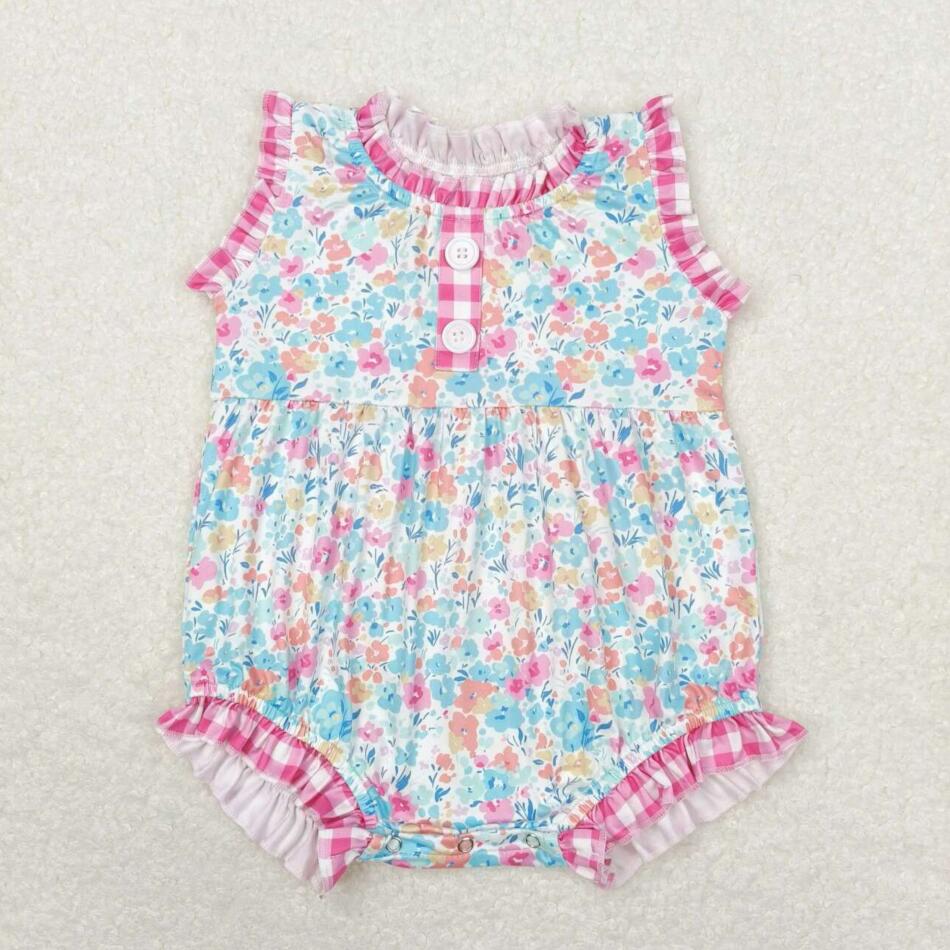 SR1245 Newborn Baby Girls Pretty Floral Bubble Romper