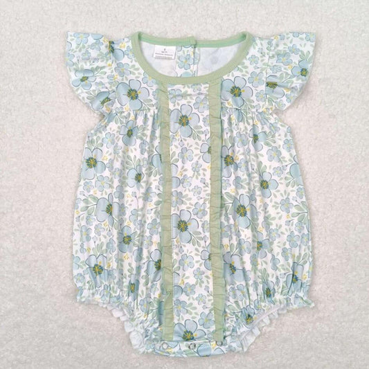 SR1180 Newborn Baby Girls Green Floral Romper