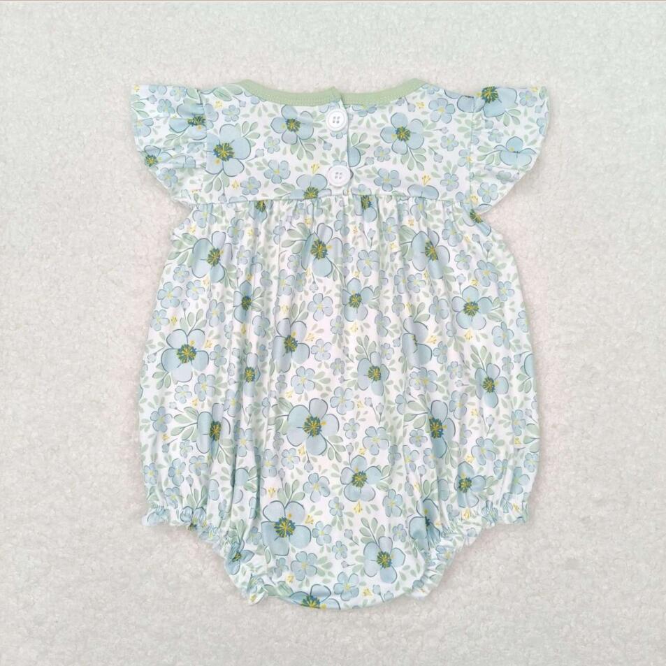 SR1180 Newborn Baby Girls Green Floral Romper