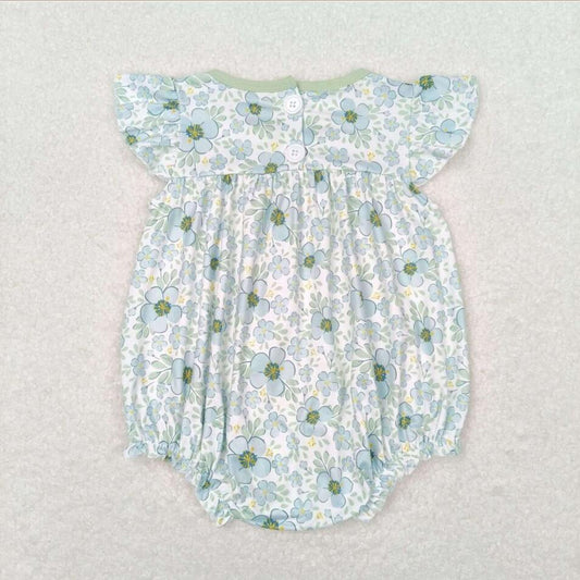 SR1180 Newborn Baby Girls Green Floral Romper