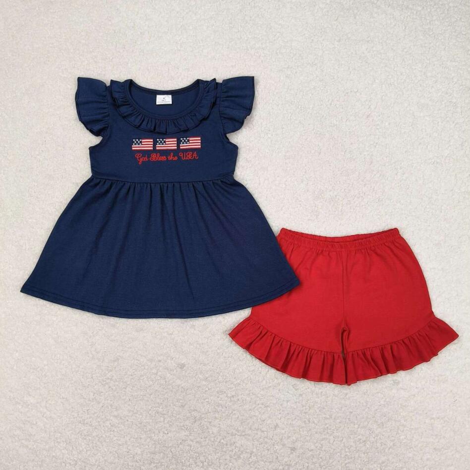 GSSO0805 Baby Girls July God Bless The USA Shorts Set