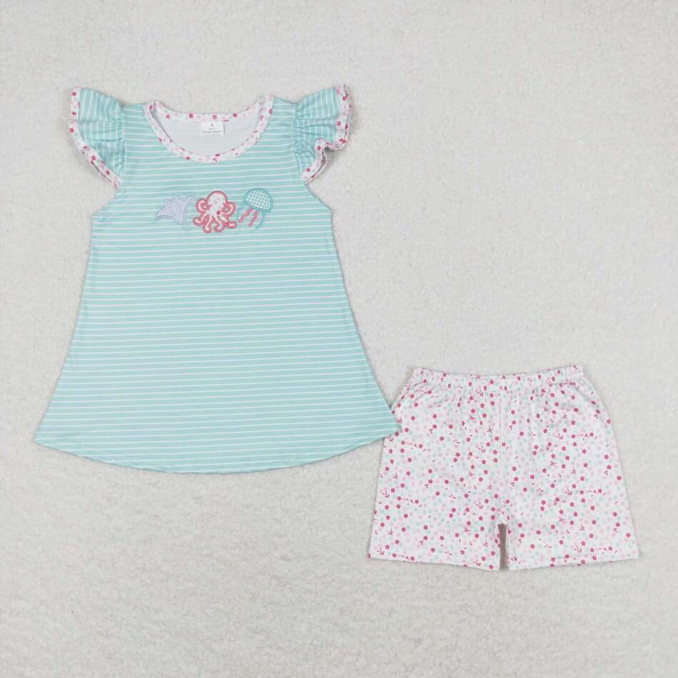 GSSO0833 Summer Baby Girls Octopus Shorts Set