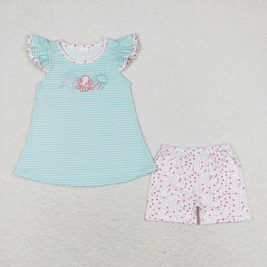 GSSO0833 Summer Baby Girls Octopus Shorts Set