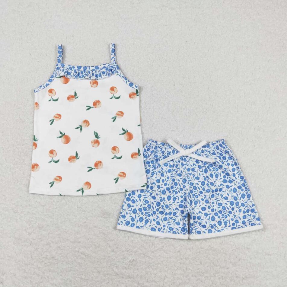 GSSO0864 Baby Girls Peach Print Shorts Set