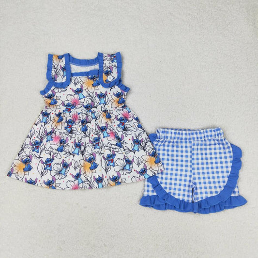 GSSO1040 Baby Girls Cartoon Blue Animla Shorts Set