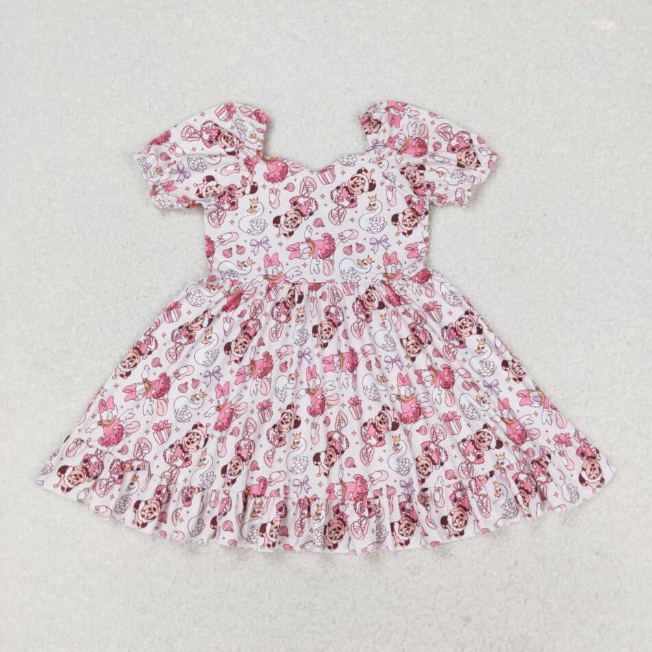 GSD0876 Kid Girls Hapy Birthday Pink Cartoon Dress