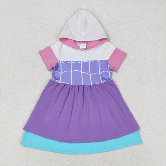 GSD0996 Kids Girls Purple Princess Short Sleeve Hoodie Dress