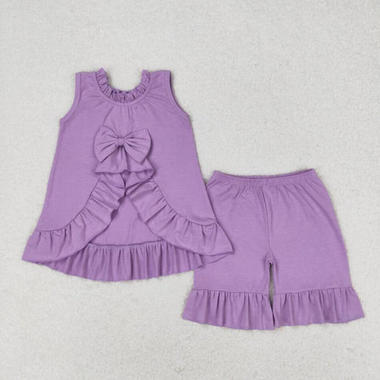 GSSO0520 Baby Girls Cotton Purple Color Shorts Set