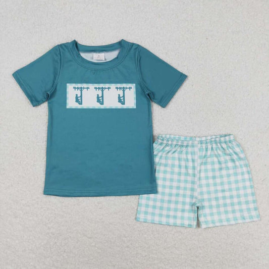 BSSO0738 Baby Boys Summer Lineman Print Shorts Outfit