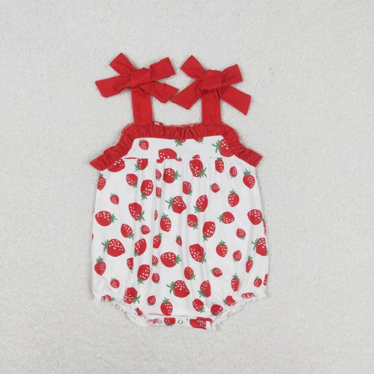 SR0916 Baby Girls Softball Cute Strawberry Bubble Romper