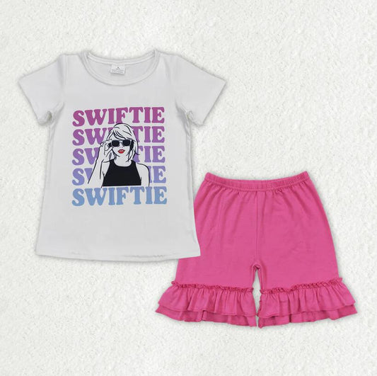 GSSO1383 Swiftie Top Cotton Hot Pink Shorts Outfit