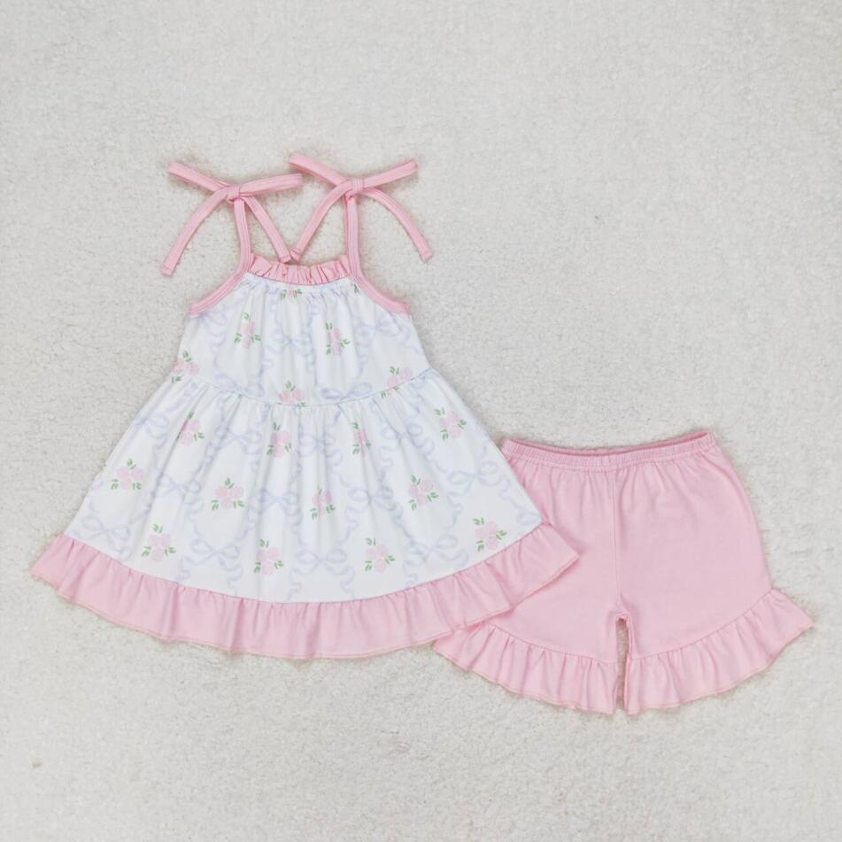 GSSO0725 Baby Girls Rose Top Matching Pink Shorts Set