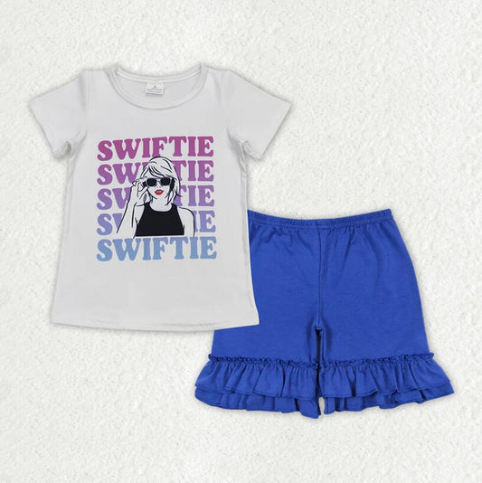 GSSO1382 Swiftie Top Cotton Royal Blue Shorts Outfit