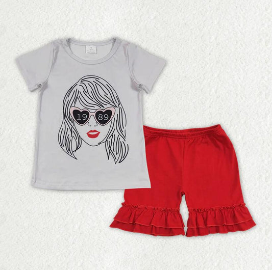 GSSO1377 Taylor Swift Top Cotton Red Shorts Outfit