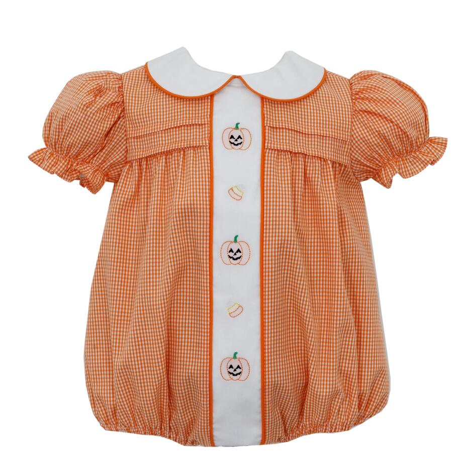 SR1879 Pumpkin baby girls short sleeve romper