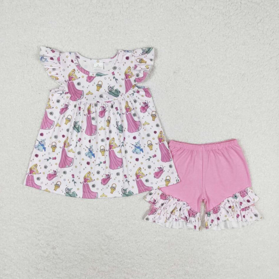 GSSO0910 Baby Girls Princess Tunic Pearl Top Ruffle Shorts Set